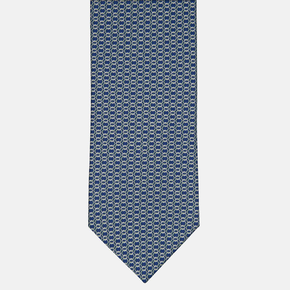 3-fold Tie in Silk with Linked Pattern Blue Green - MO8468