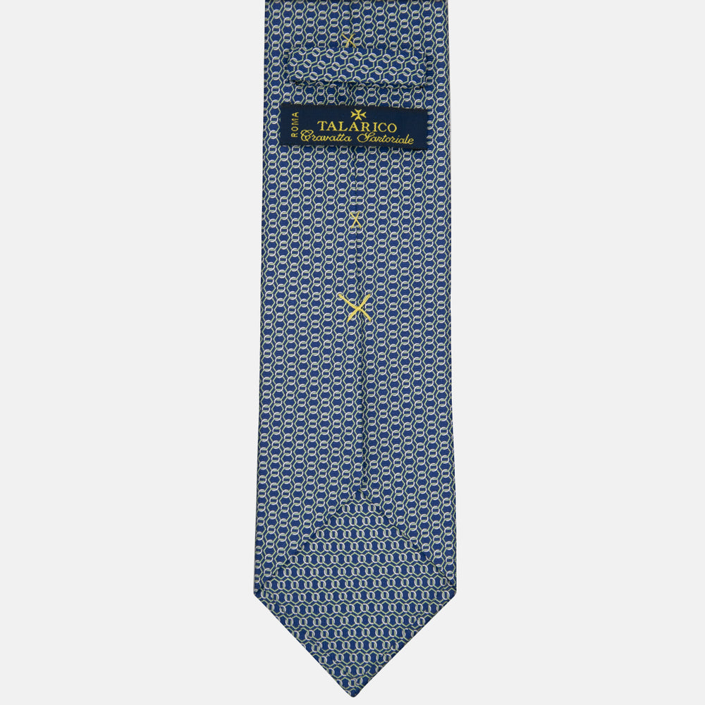 3-fold Tie in Silk with Linked Pattern Blue Green - MO8468