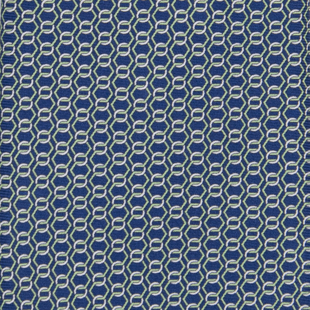 3-fold Tie in Silk with Linked Pattern Blue Green - MO8468
