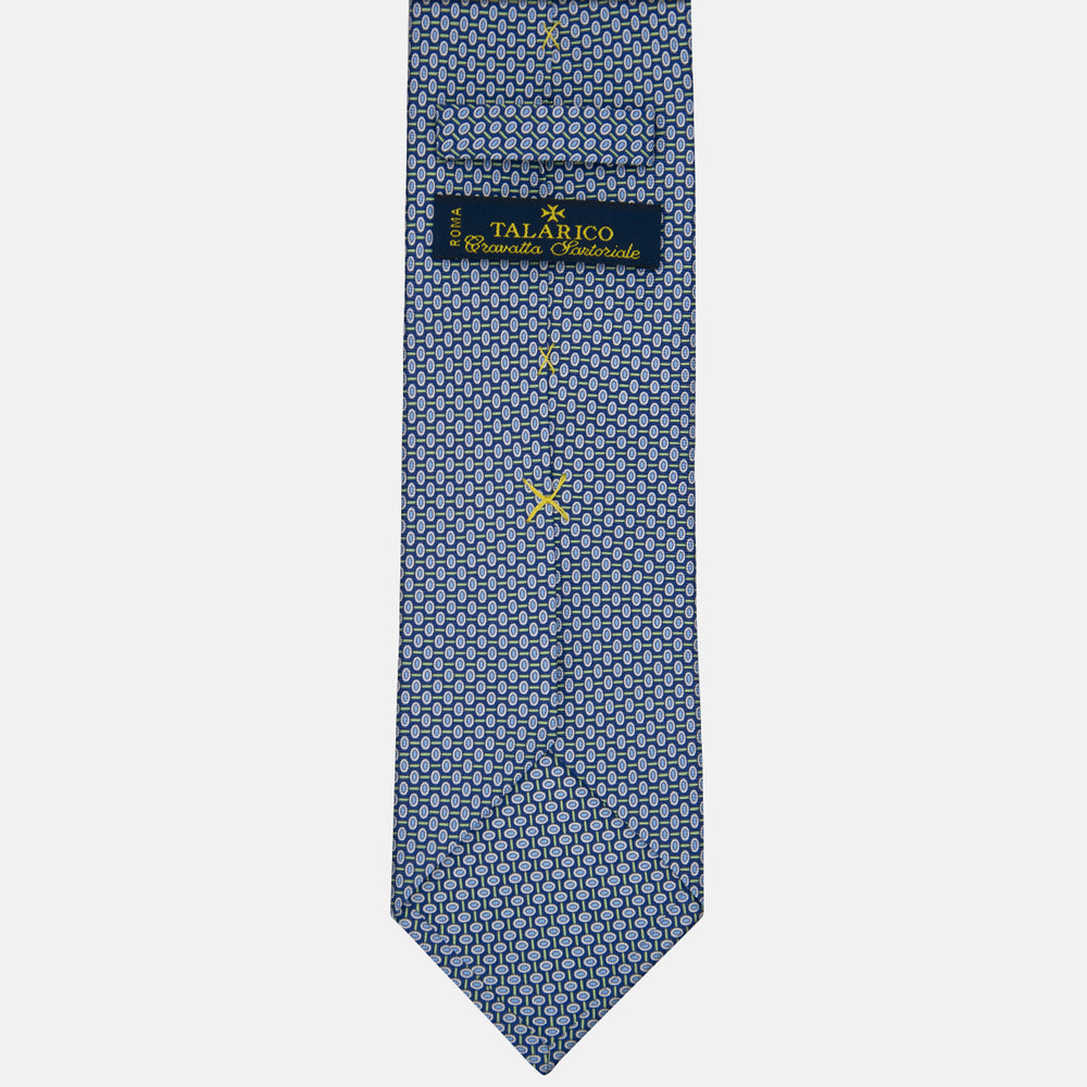 3-fold Tie in Geometric Pattern Blue Green Silk - M50023