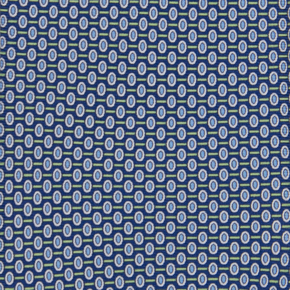 3-fold Tie in Geometric Pattern Blue Green Silk - M50023