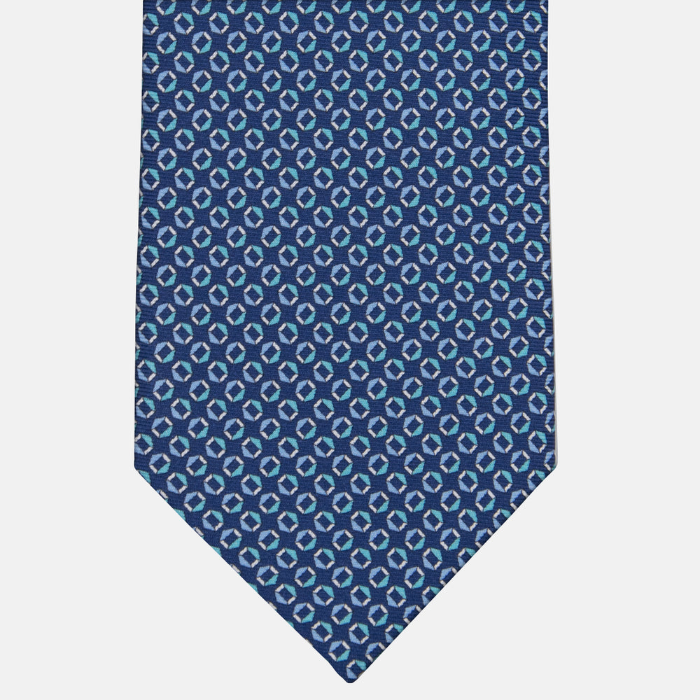 3-fold Tie in Geometric Pattern Pool Blue Silk - MO9983