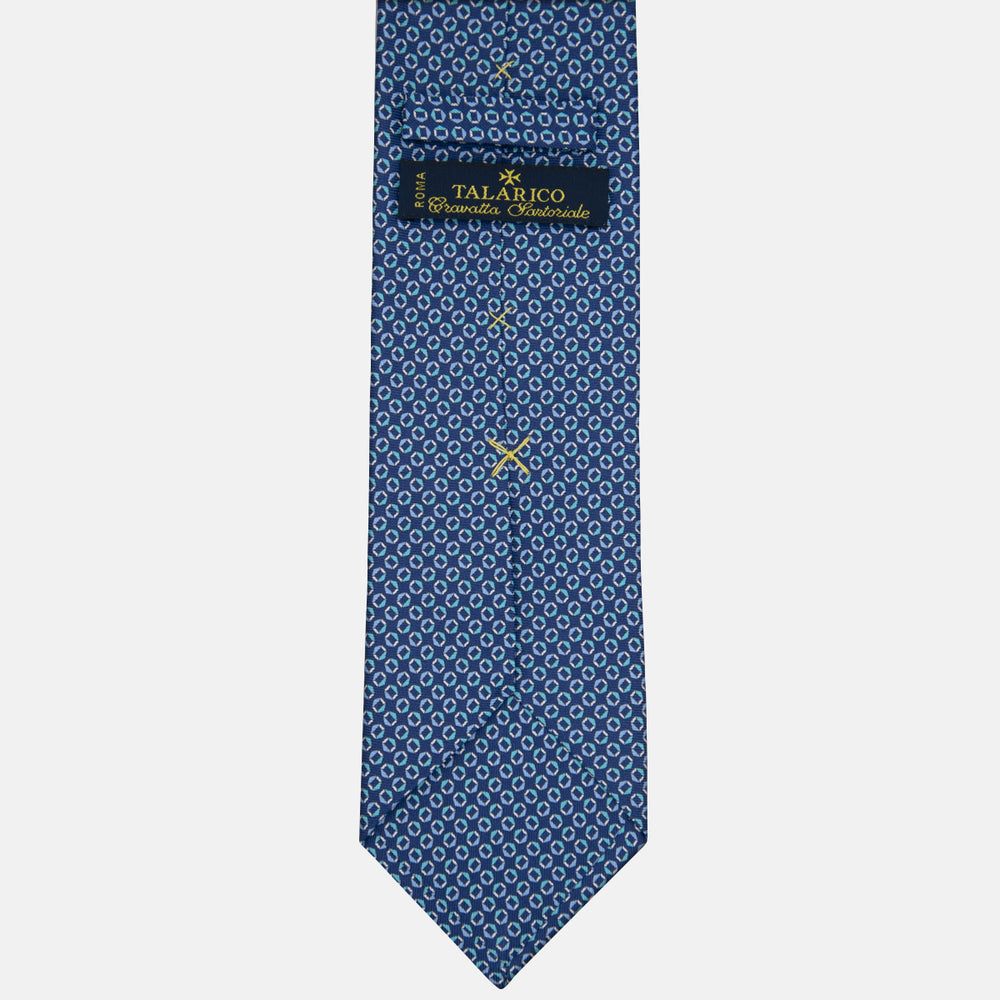 3-fold Tie in Geometric Pattern Pool Blue Silk - MO9983