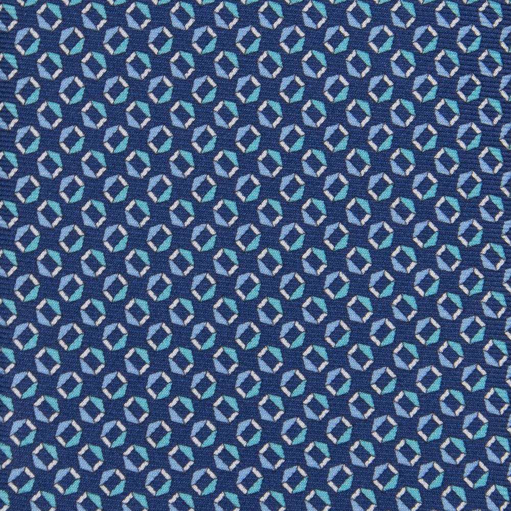3-fold Tie in Geometric Pattern Pool Blue Silk - MO9983