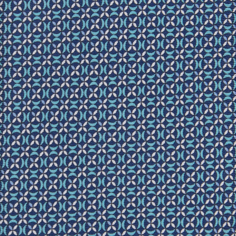 3-fold Tie in Geometric Pattern Pool Blue Silk - M49160
