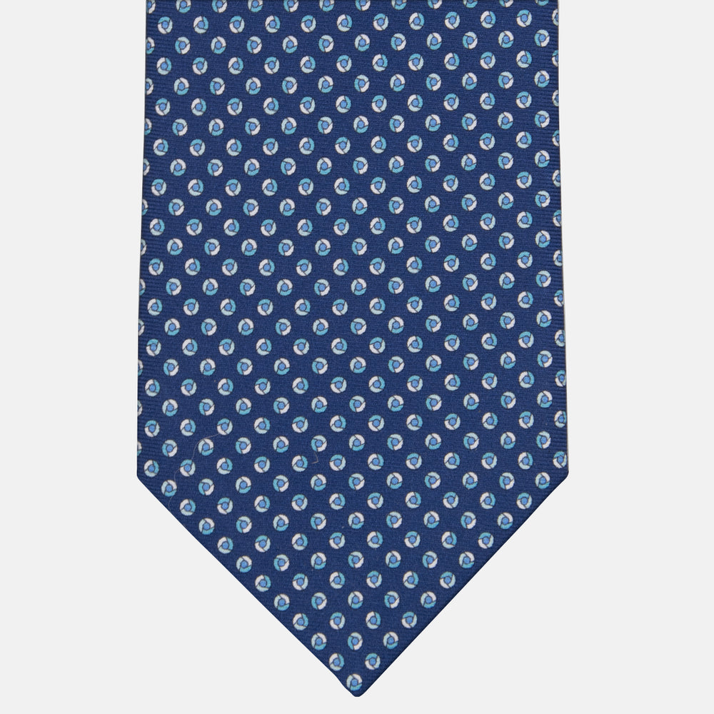 3-fold Tie in Geometric Pattern Pool Blue Silk - M50004