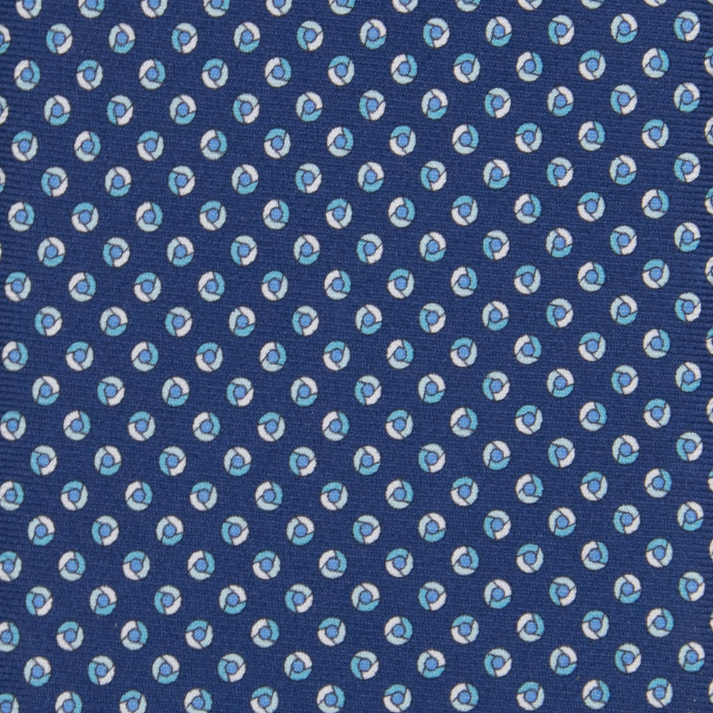 3-fold Tie in Geometric Pattern Pool Blue Silk - M50004