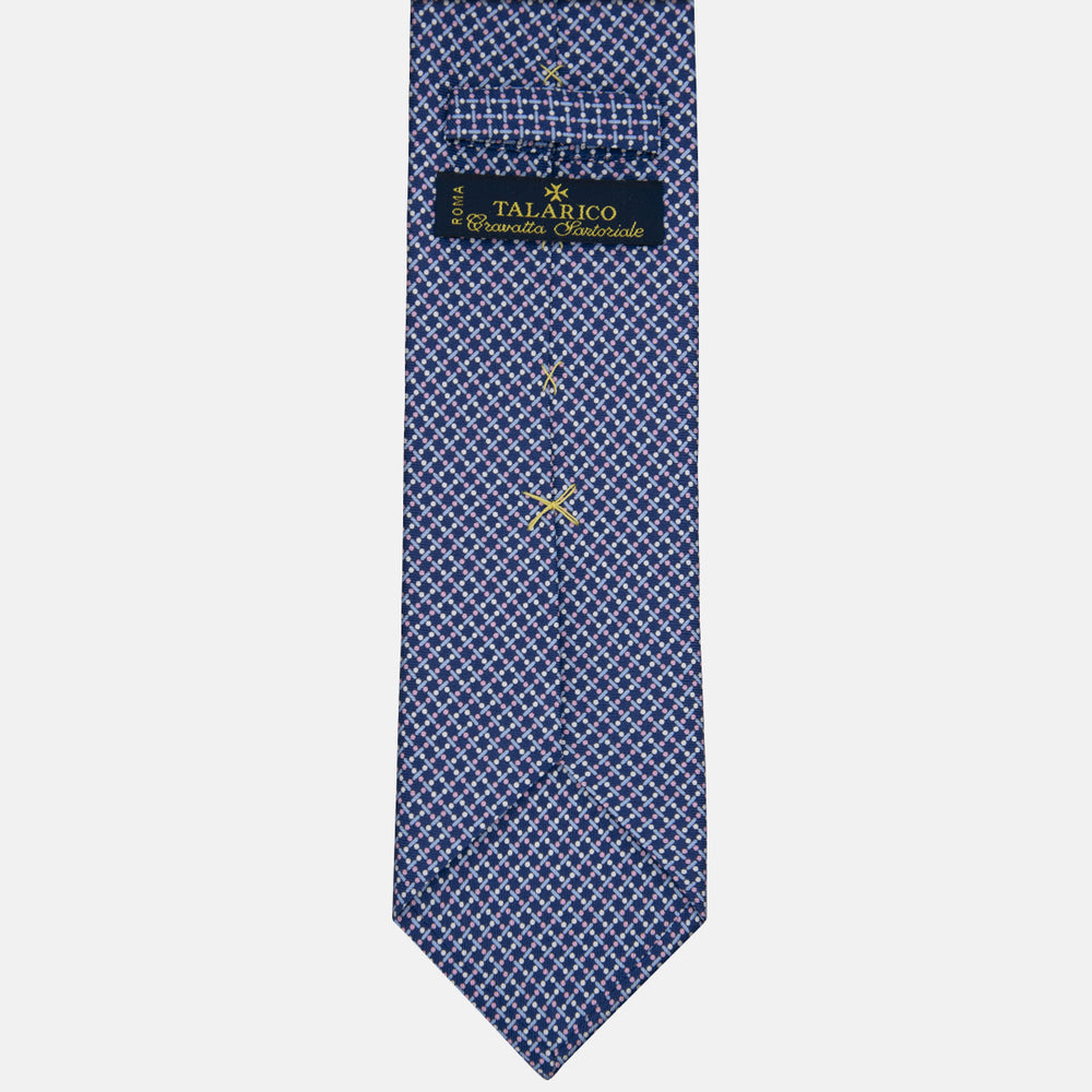 3-fold Tie in Silk with Geometric Pattern Blue Pink - M49154