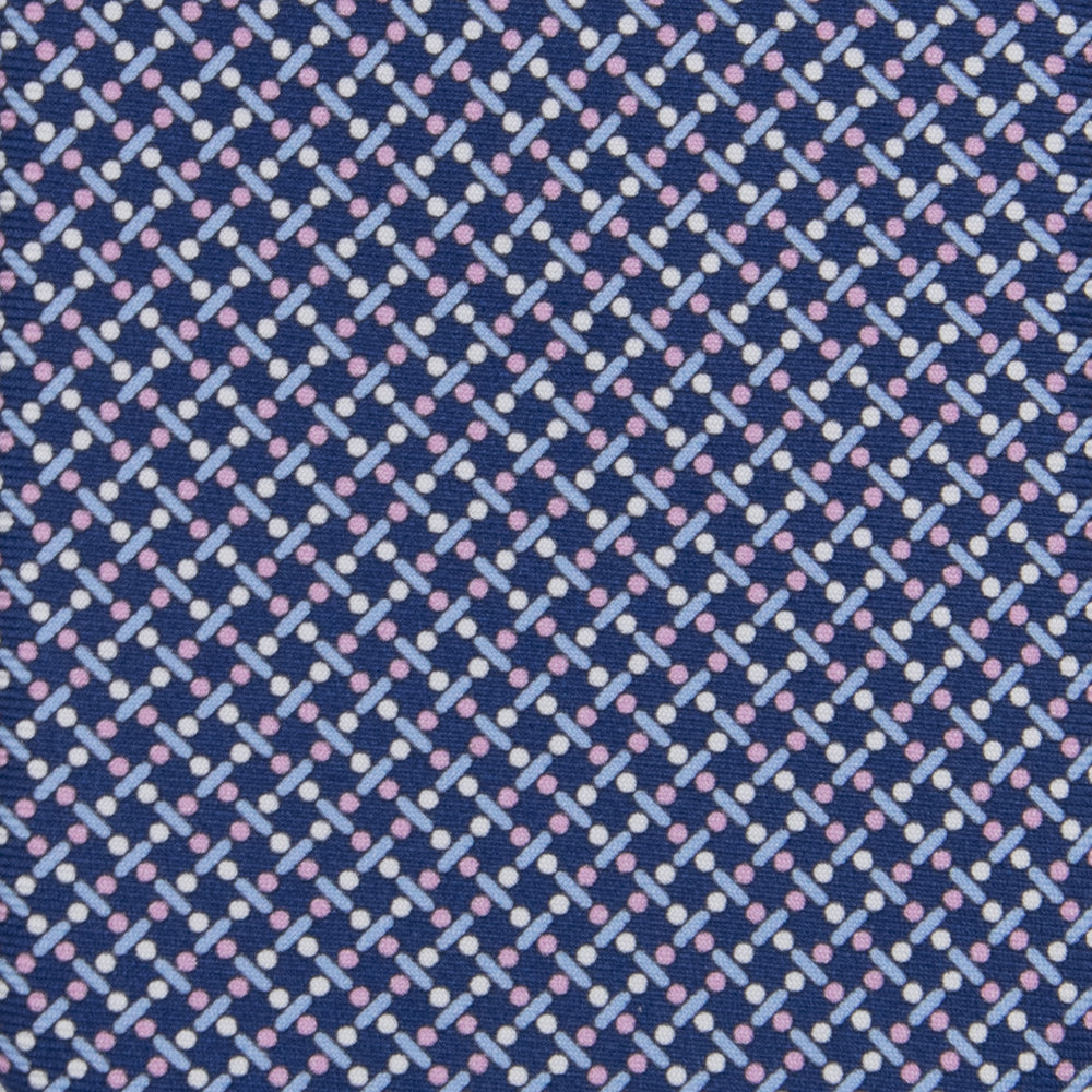 3-fold Tie in Silk with Geometric Pattern Blue Pink - M49154