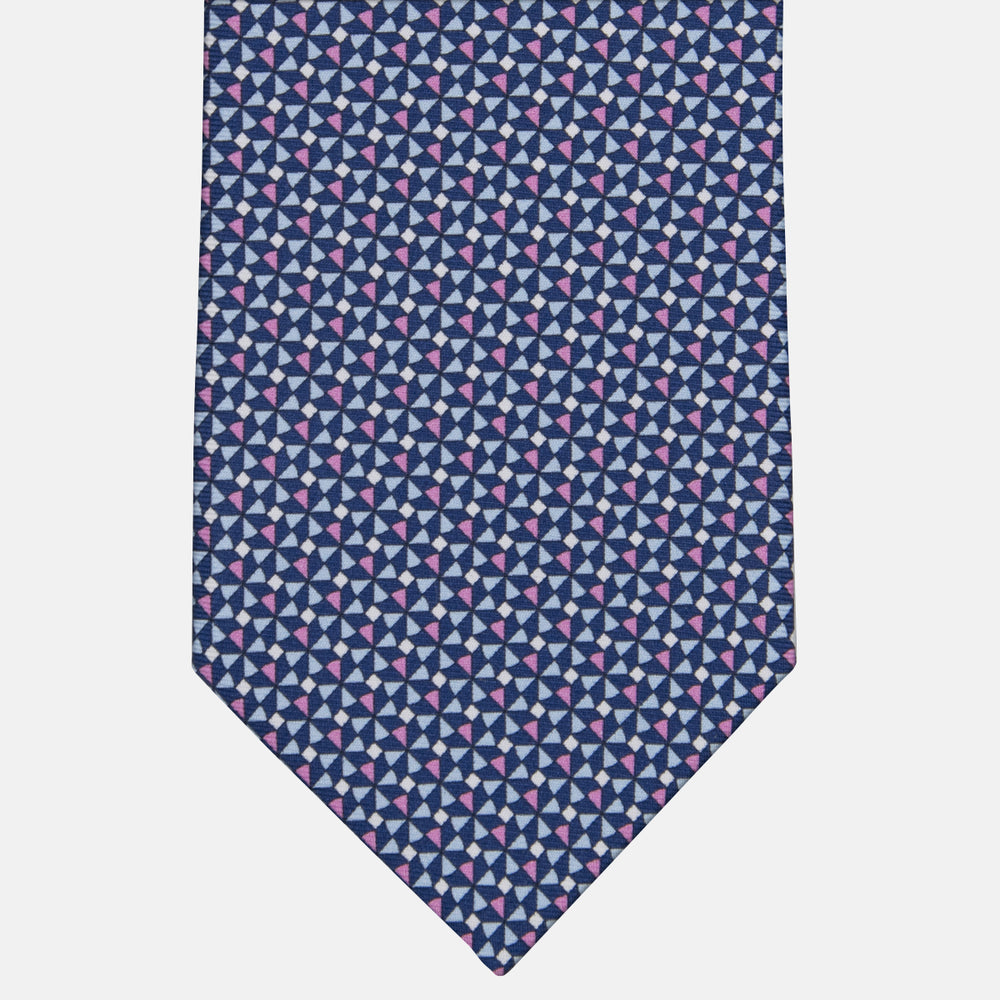 3-fold Tie in Silk Geometric Pattern Blue Pink-M50028