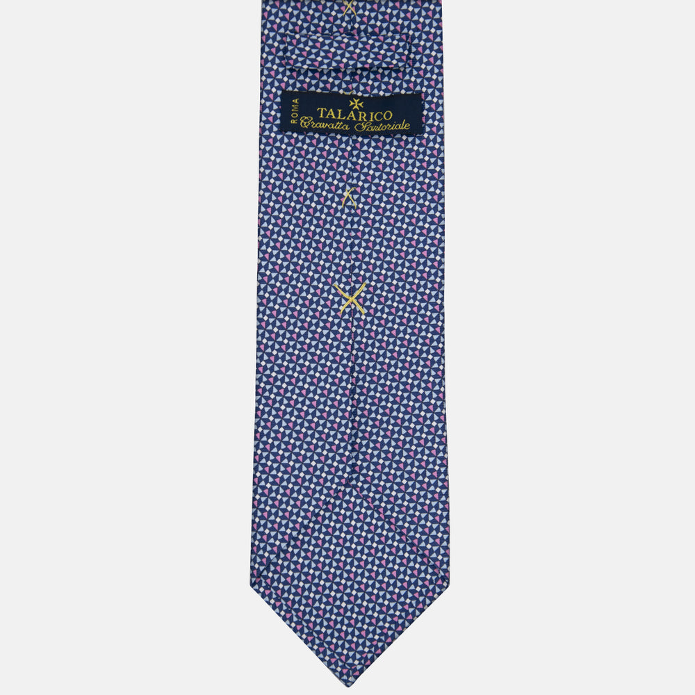 3-fold Tie in Silk Geometric Pattern Blue Pink-M50028