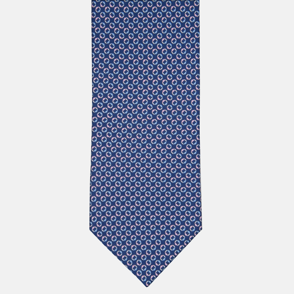 3-fold Tie in Silk Geometric Pattern Blue Pink - MO9983