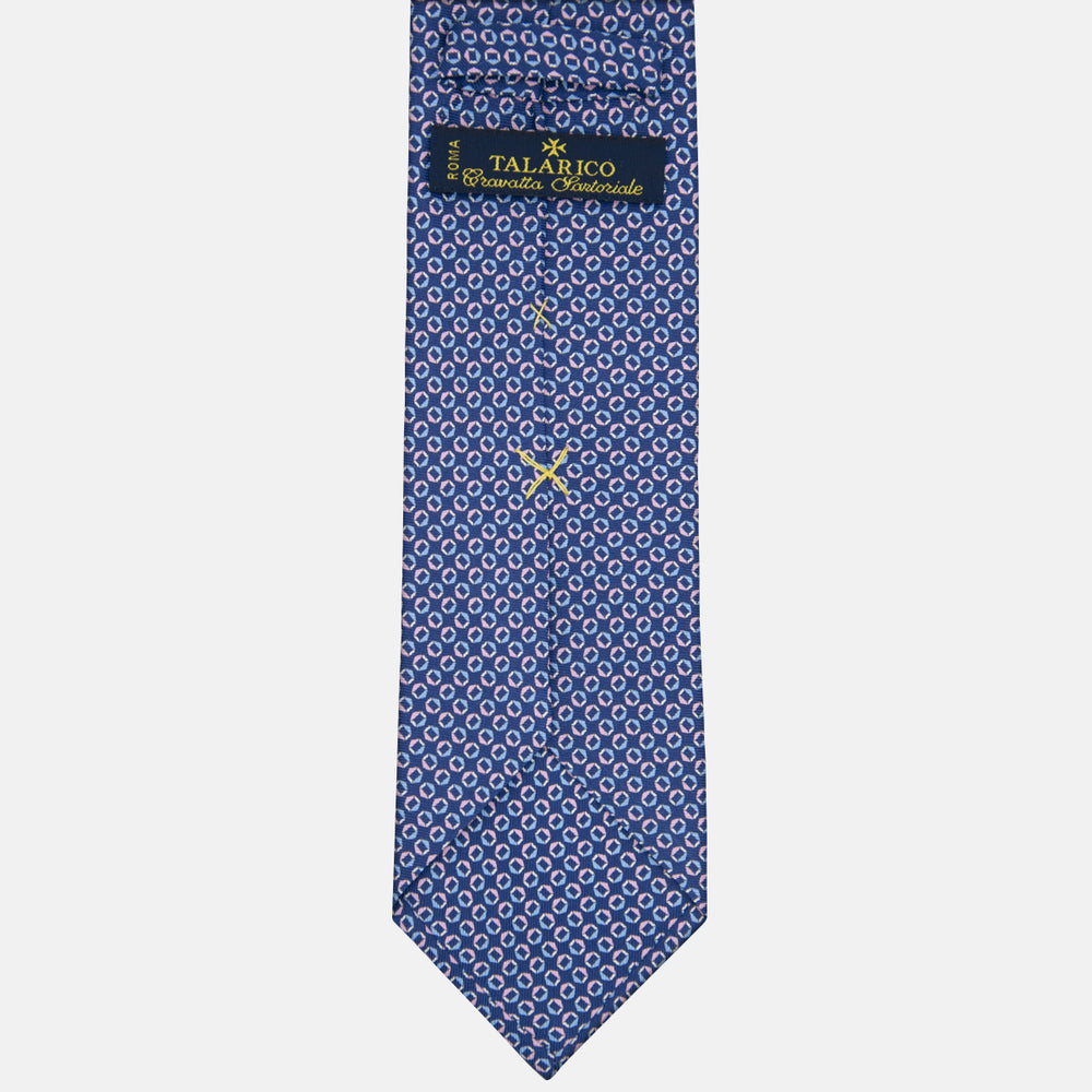 3-fold Tie in Silk Geometric Pattern Blue Pink - MO9983