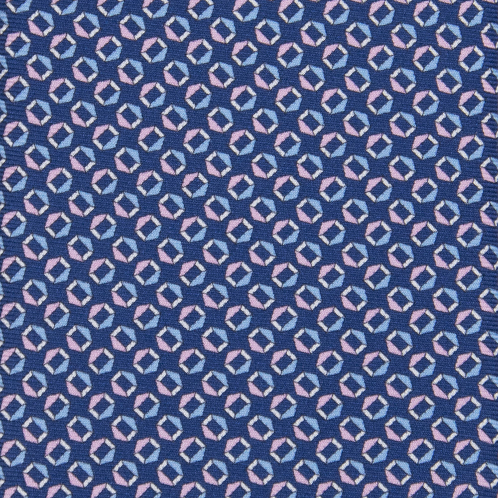 3-fold Tie in Silk Geometric Pattern Blue Pink - MO9983