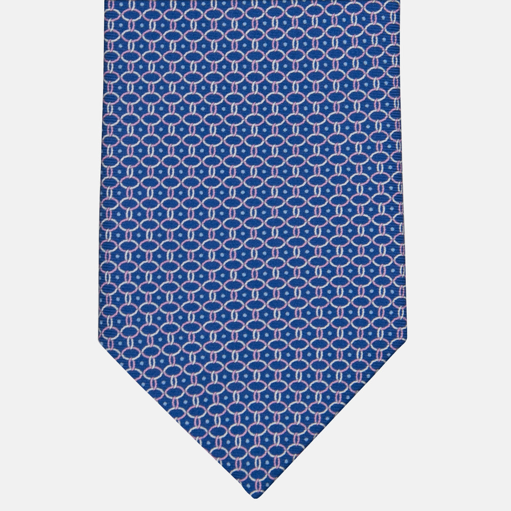 3-fold Silk Tie with Blue Pink Linked Pattern - MO9962