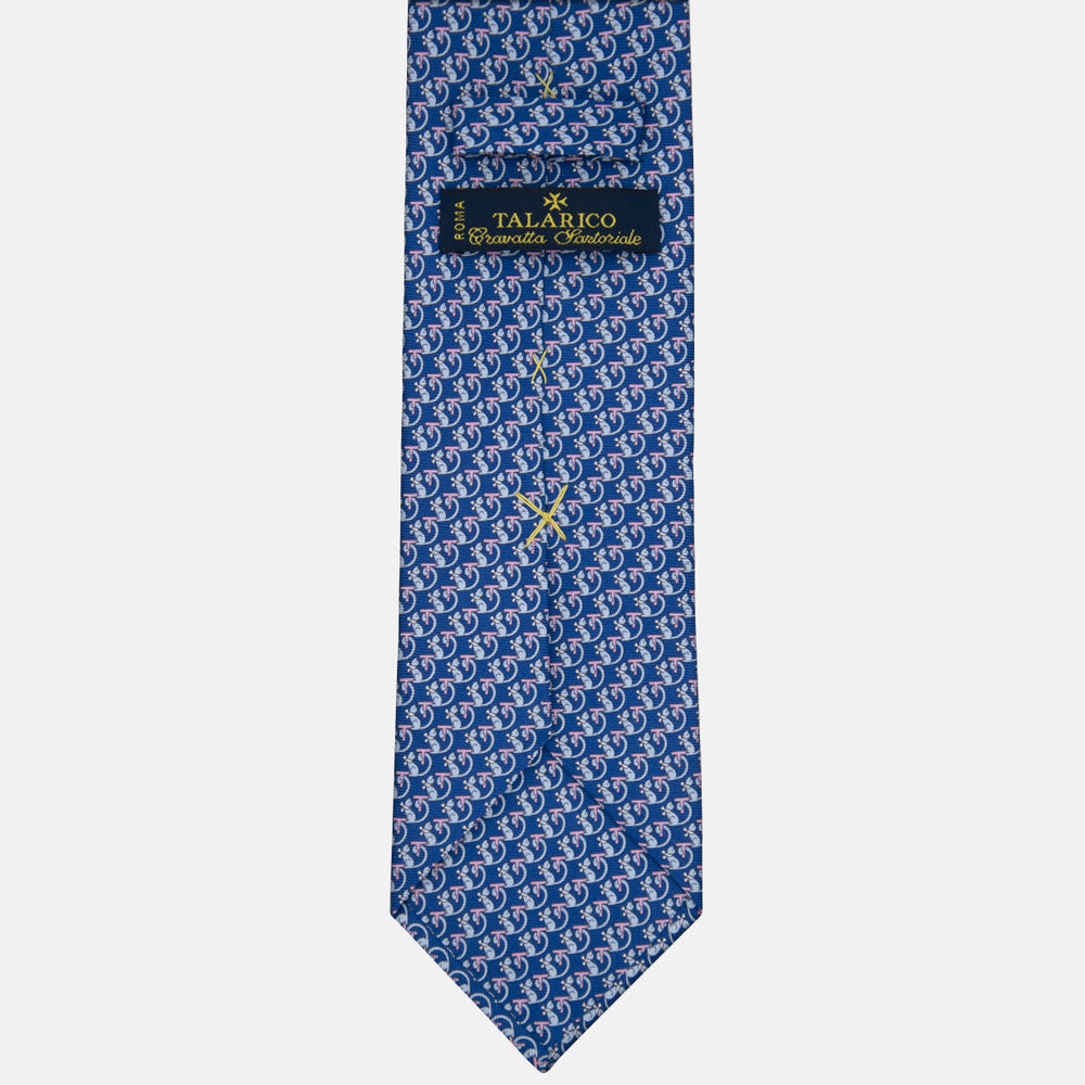 3-fold Tie in Silk with Blue and Pink Kitten Pattern - M49155