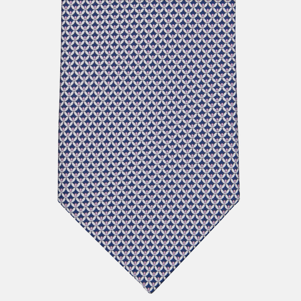 3-fold Tie in Silk with Geometric Pattern in Blue and Pink - M50025