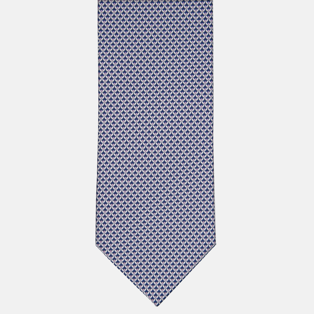 3-fold Tie in Silk with Geometric Pattern in Blue and Pink - M50025