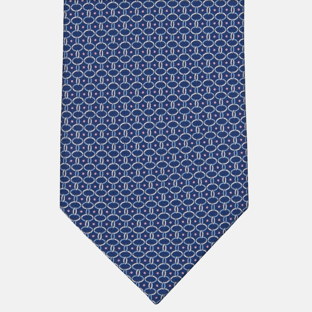3-fold Silk Tie with Blue Pink Linked Pattern - MO9962
