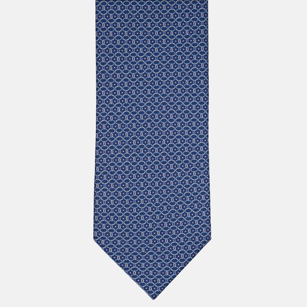 3-fold Silk Tie with Blue Pink Linked Pattern - MO9962