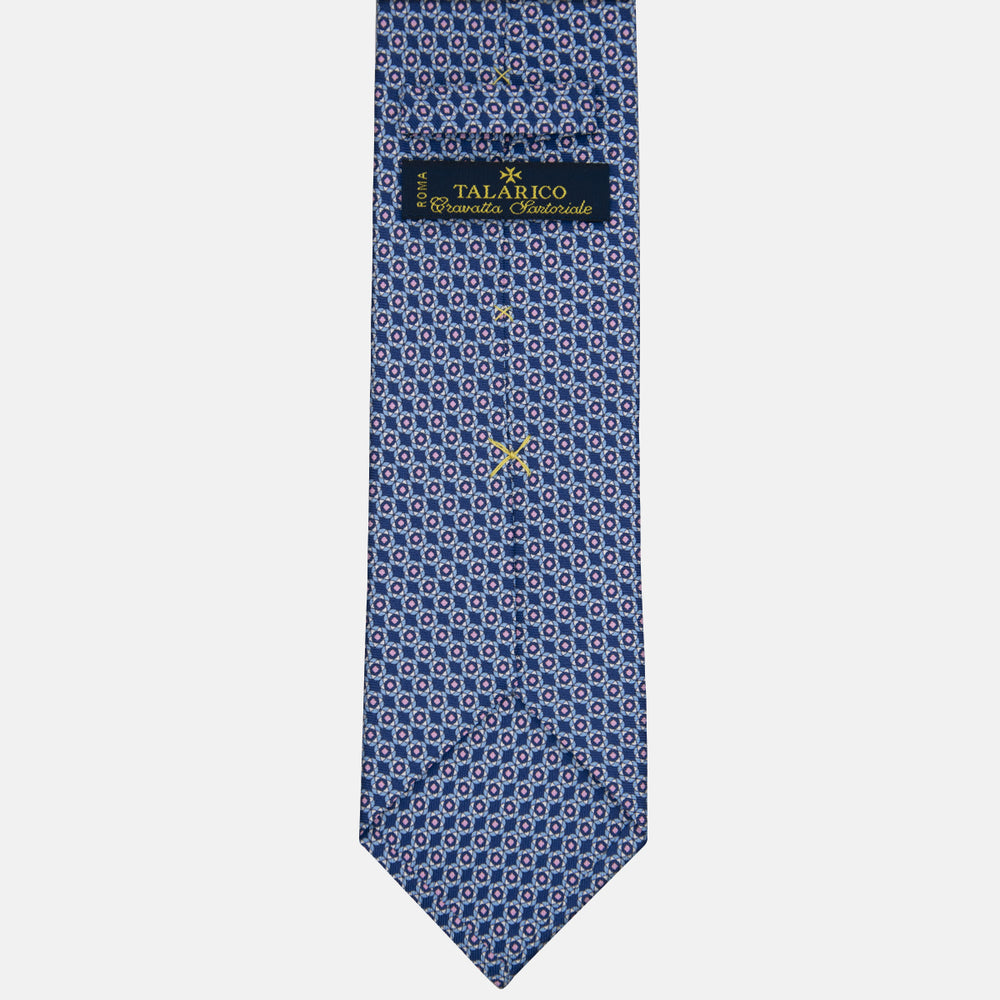3-fold Silk Tie with Floral Pattern in Blue and Pink - M49150