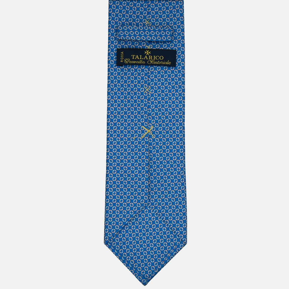 3-fold Tie in Geometric Pattern Teal Silk M9983