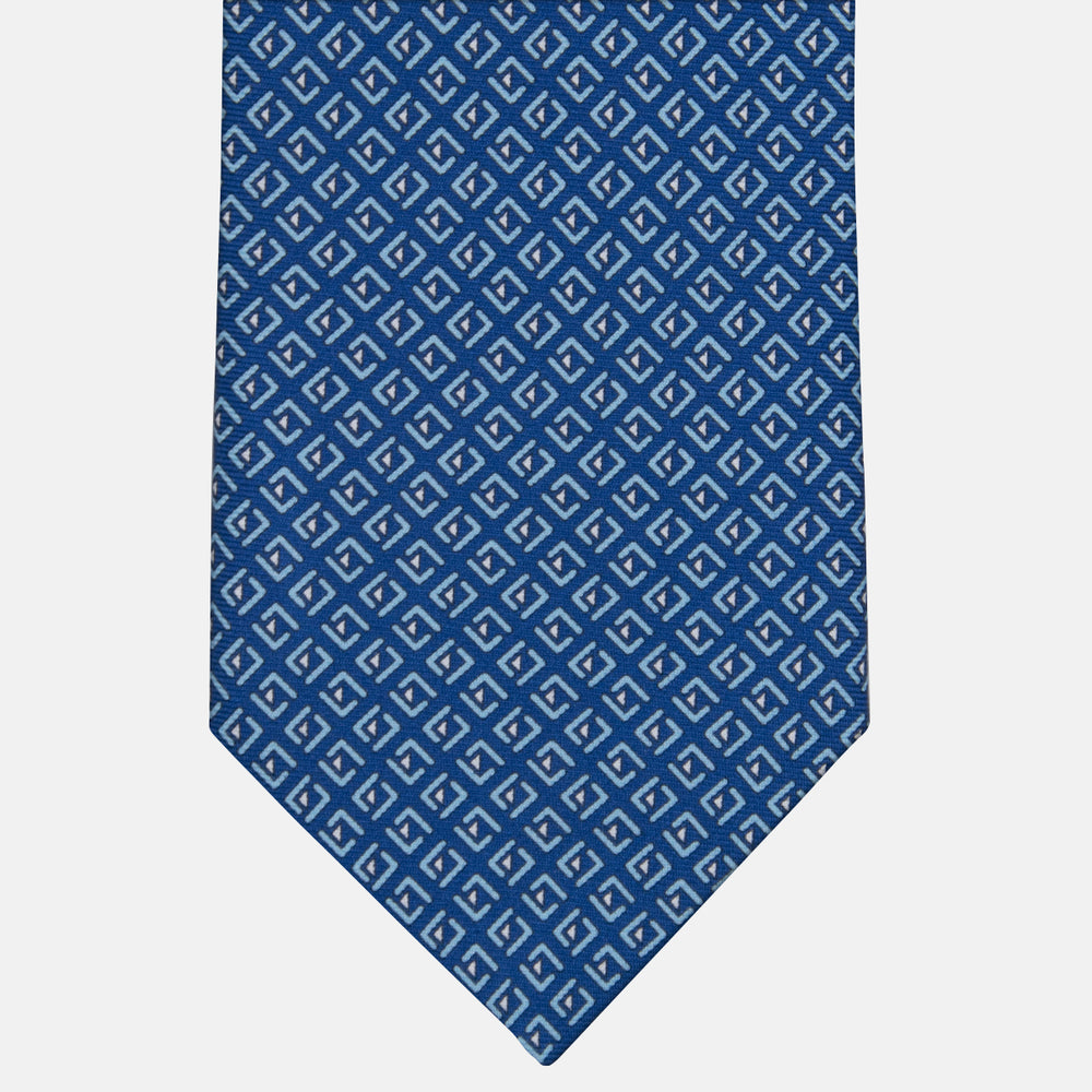 3-fold Silk Tie with Geometric Pattern in Blue - M50029