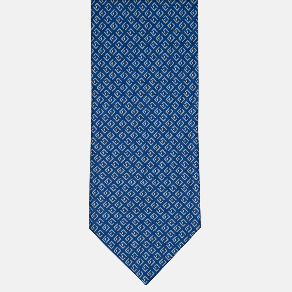 3-fold Silk Tie with Geometric Pattern in Blue - M50029