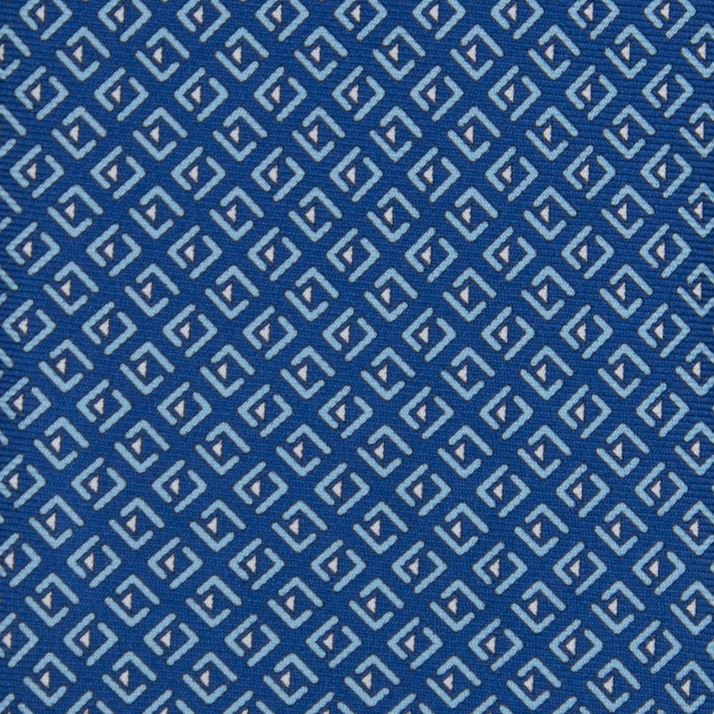 3-fold Silk Tie with Geometric Pattern in Blue - M50029