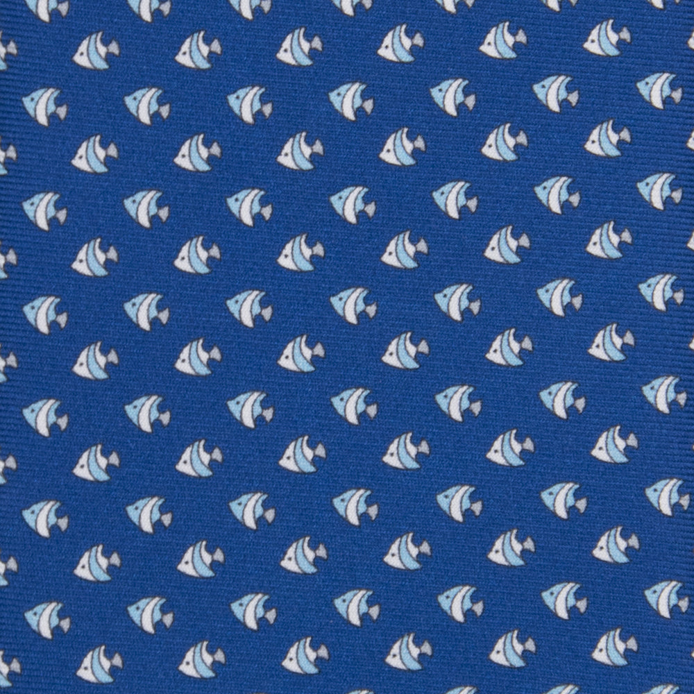 3-fold Silk Tie with Fish Pattern in Light Blue - M49747