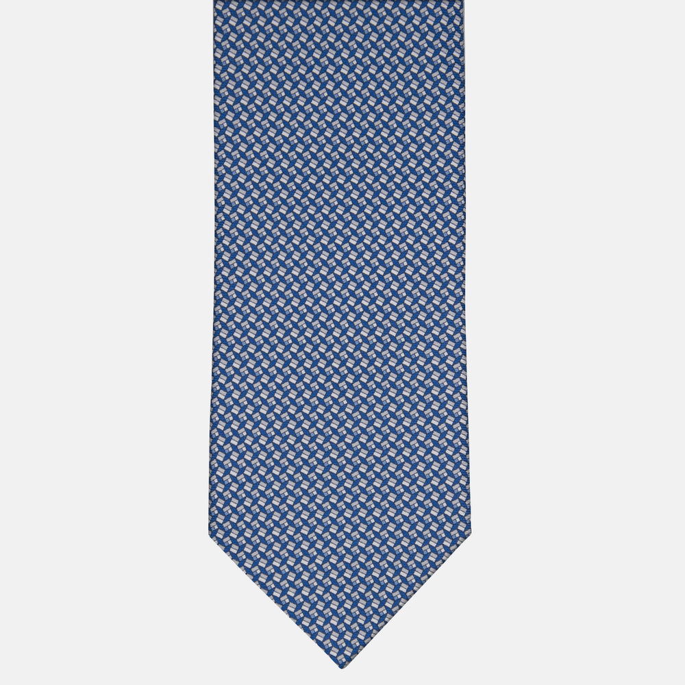 3-fold Silk Tie with Geometric Pattern Blue-M50027