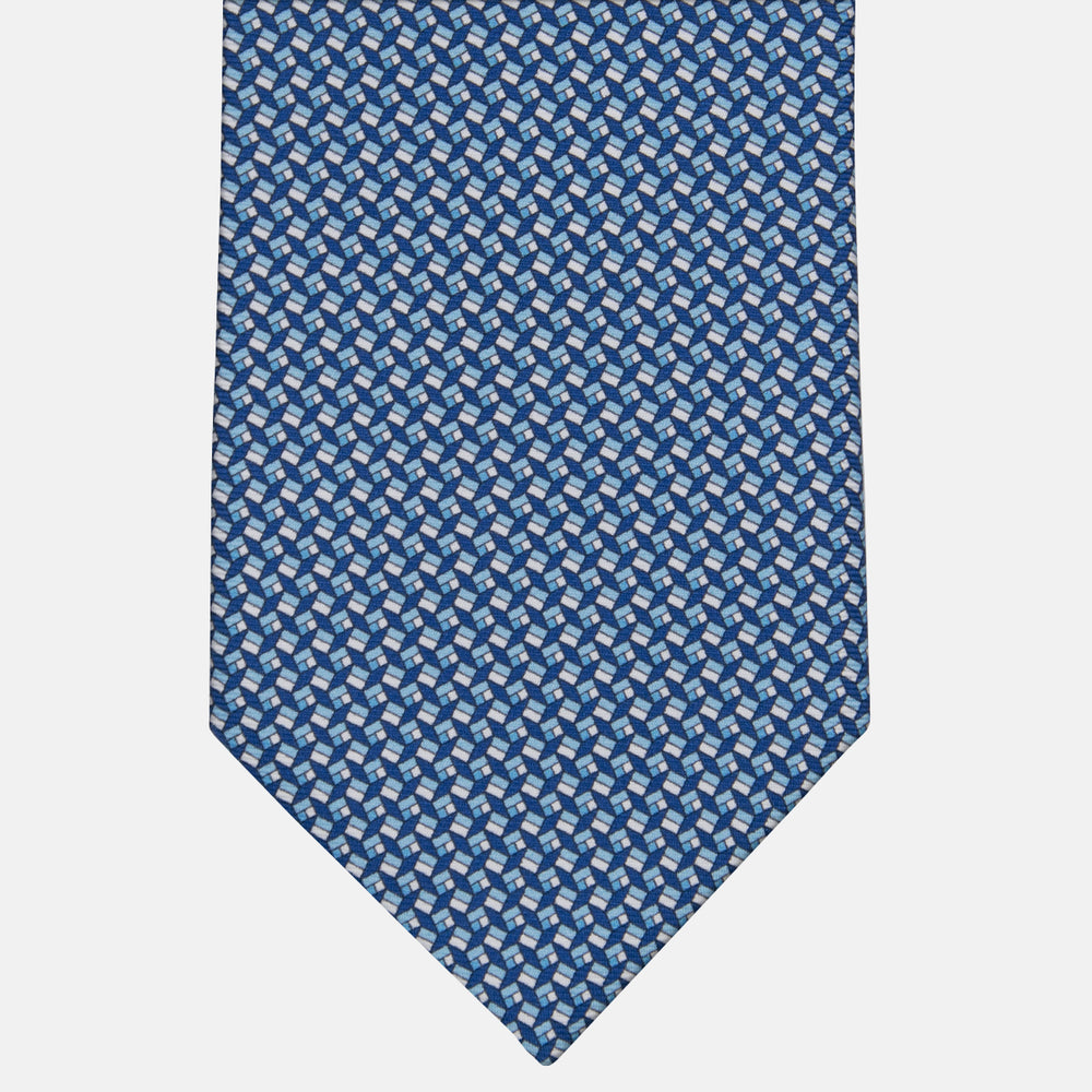3-fold Silk Tie with Geometric Pattern Blue-M50027