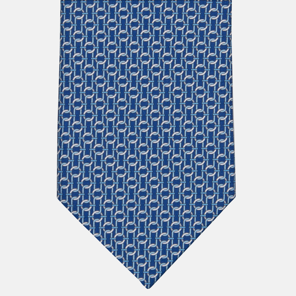 3-fold Tie in Silk with Linked Pattern Blue - M49153