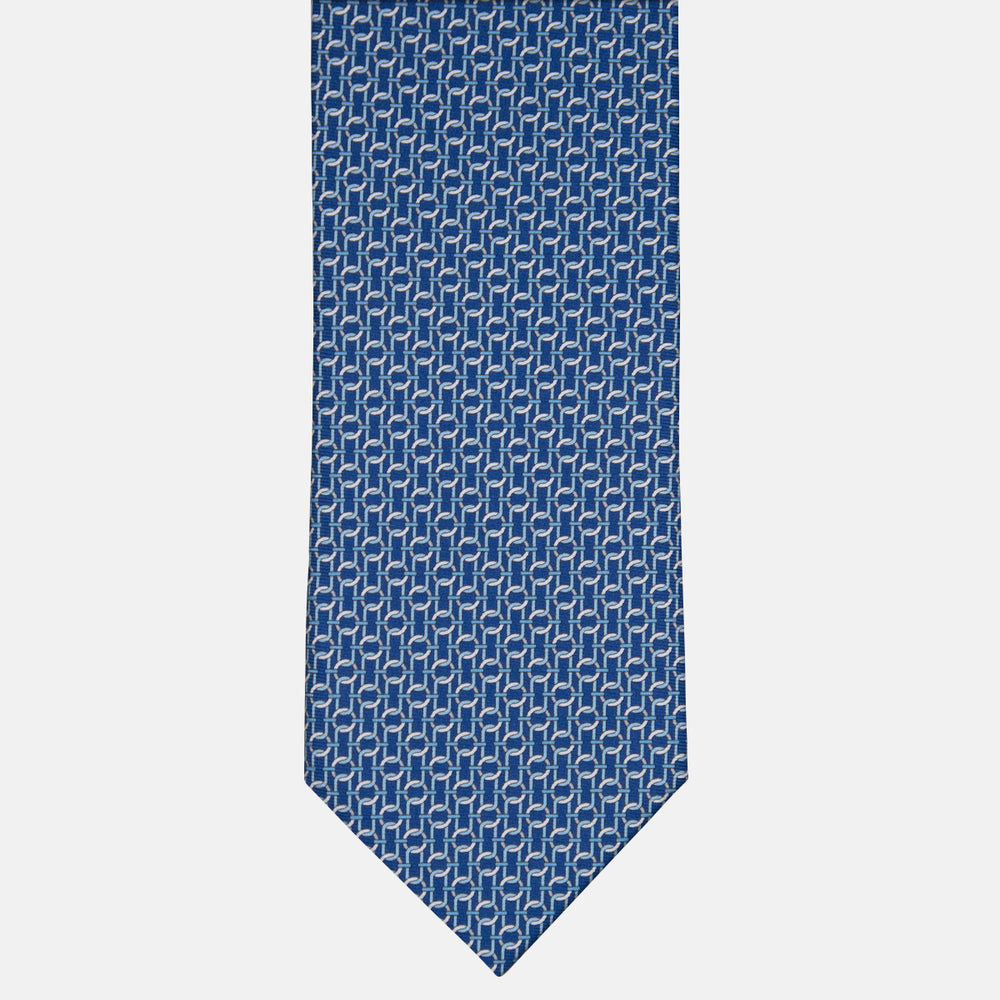 3-fold Tie in Silk with Linked Pattern Blue - M49153