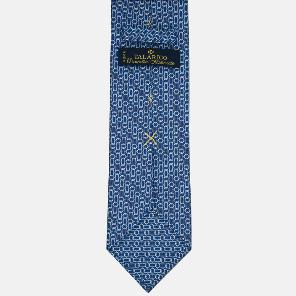 3-fold Tie in Silk with Linked Pattern Blue - M49153