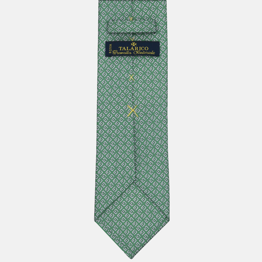 3-fold Silk Tie with Geometric Pattern in Green -M50029