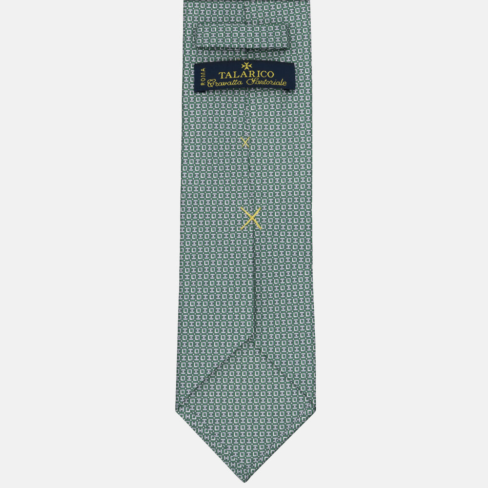 3-fold Tie in Geometric Pattern Green Silk - M49796