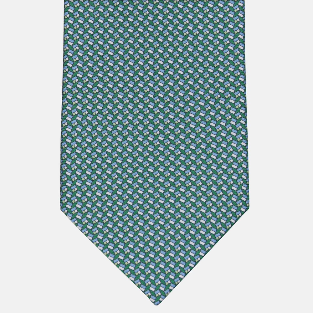 3-fold Silk Tie with Geometric Pattern in Green - M50027