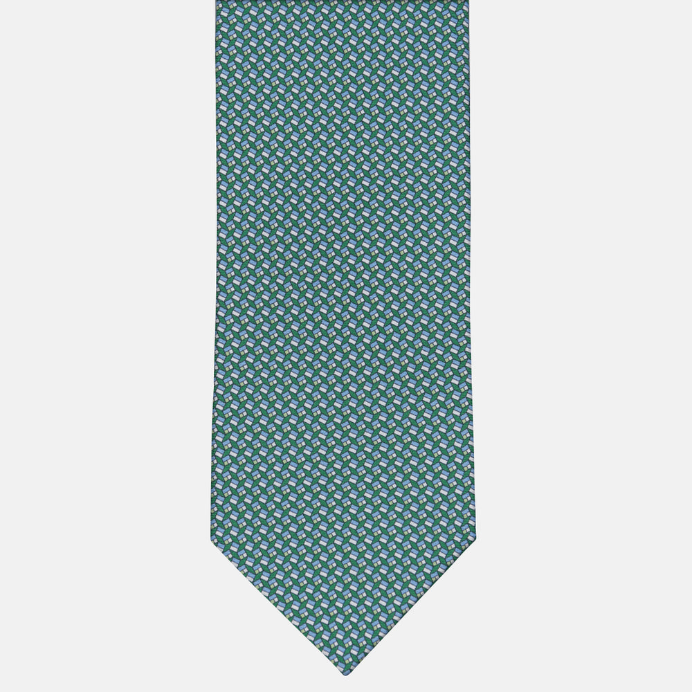 3-fold Silk Tie with Geometric Pattern in Green - M50027