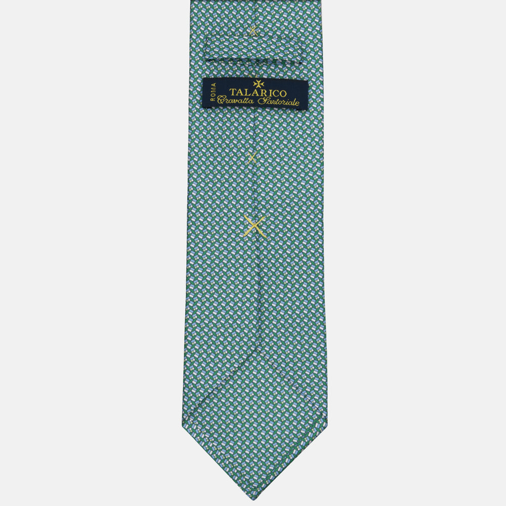 3-fold Silk Tie with Geometric Pattern in Green - M50027