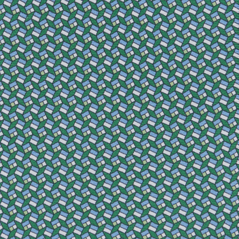 3-fold Silk Tie with Geometric Pattern in Green - M50027