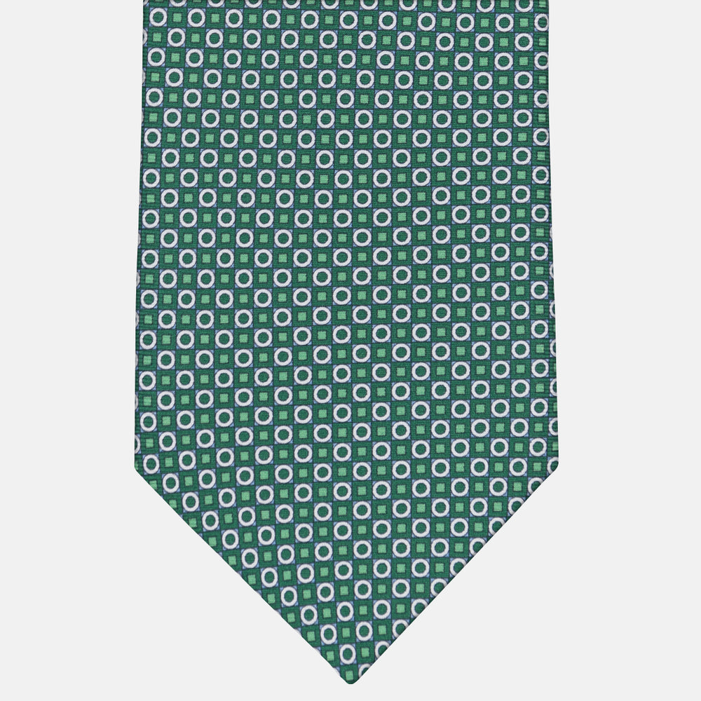 3-fold Silk Tie with Geometric Pattern in Green - M49115
