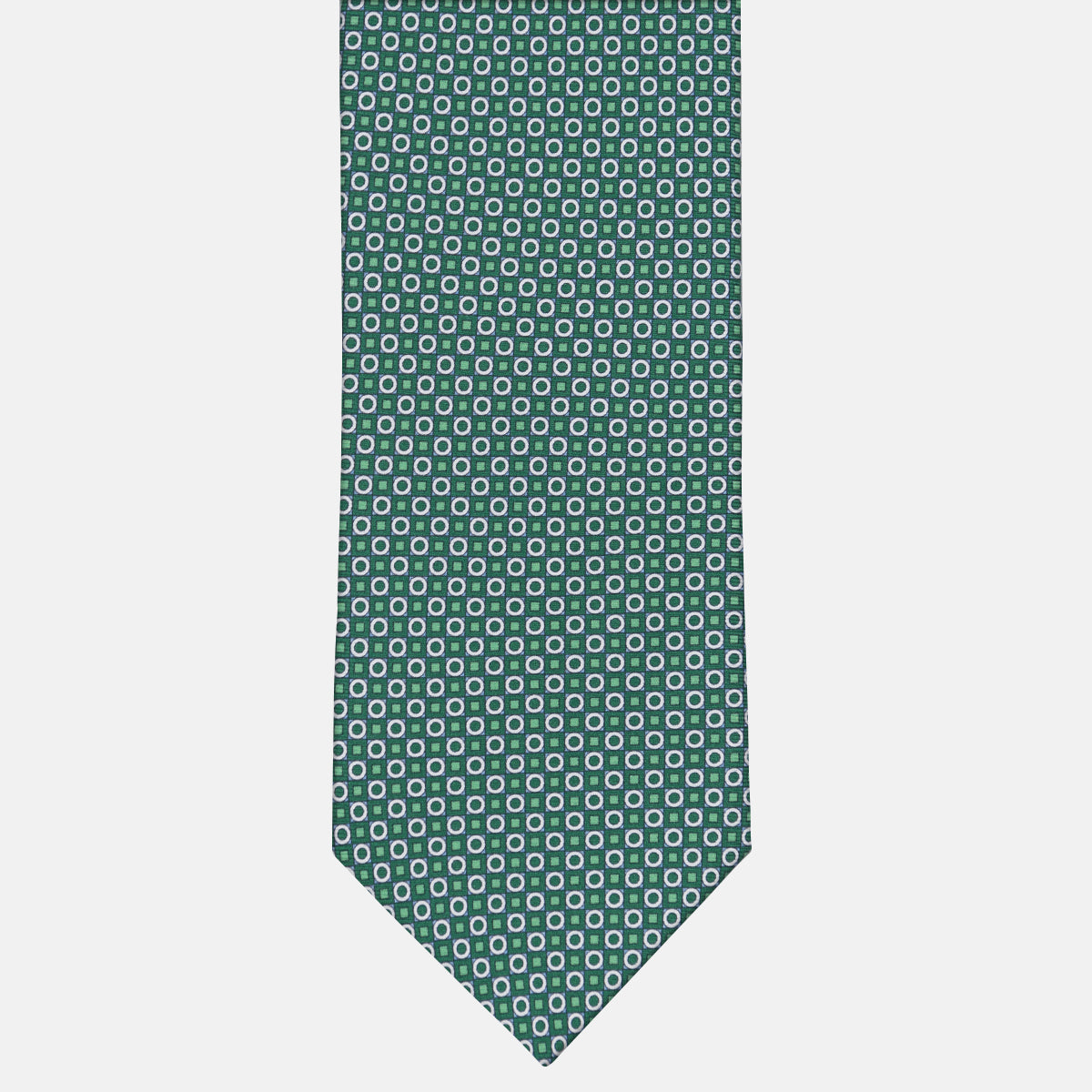 Green Geometric Pattern 3 Fold Silk Tie - M49115