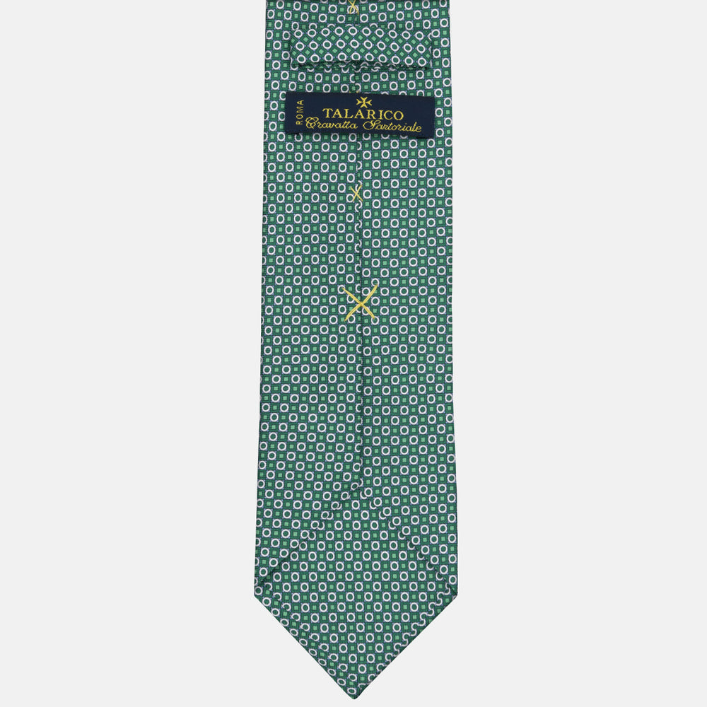 3-fold Silk Tie with Geometric Pattern in Green - M49115