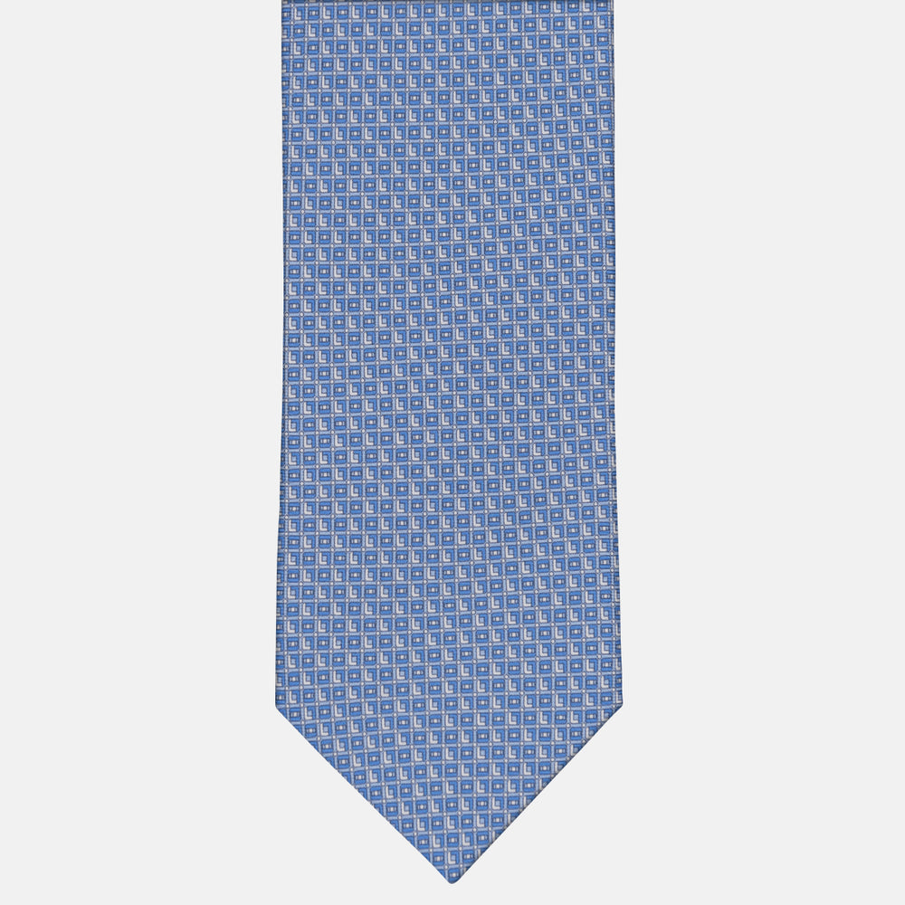 3-fold Tie in Geometric Pattern Sky Blue - M49796