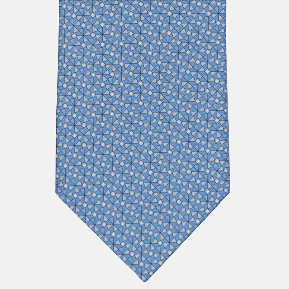 3-fold Tie in Geometric Pattern Light Blue-M50028
