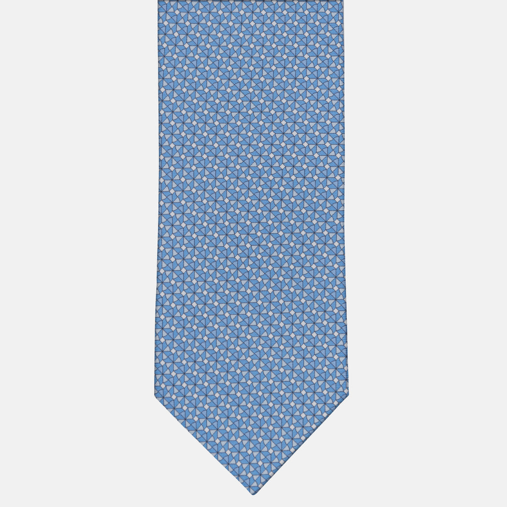 3-fold Tie in Geometric Pattern Light Blue-M50028