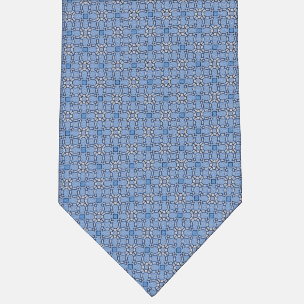 3-fold Tie in Floral Pattern Silk Light Blue - MA164