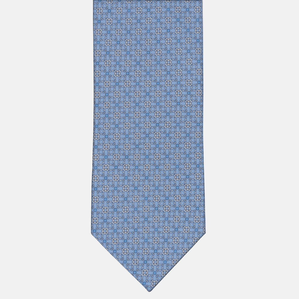 3-fold Tie in Floral Pattern Silk Light Blue - MA164