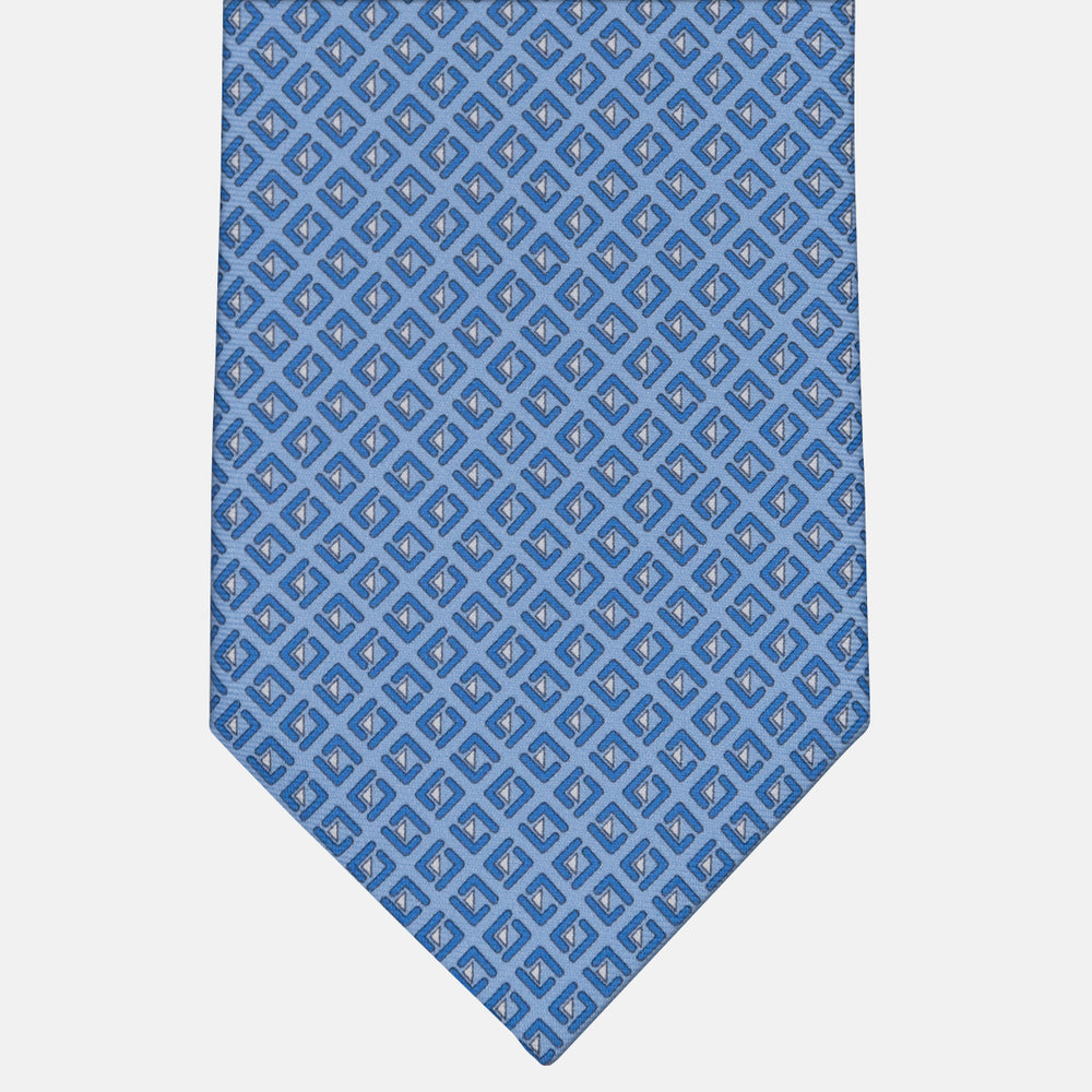 3-fold Tie in Geometric Pattern Sky Blue - M50029